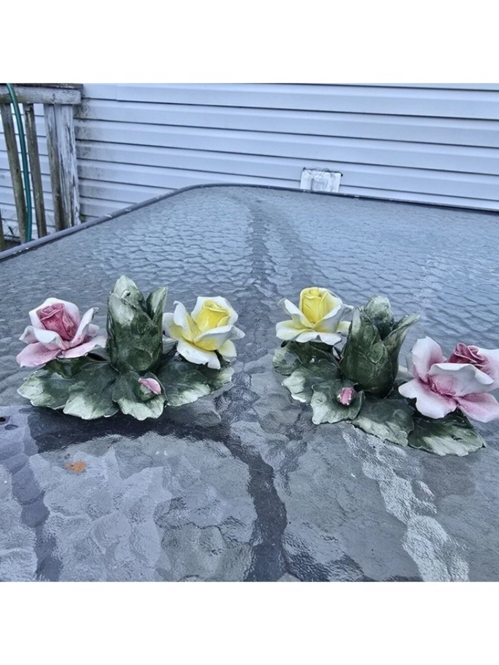 Pair Of Capodimonte Flower Candlestick Holder Made in Italy Hand Painted Vintag - Picture 3 of 12